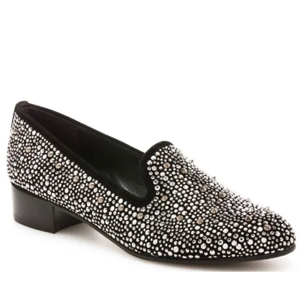 Stuart Weitzman Slipbead Smoking Loafers Block Heels Suede Size 7.5 Preowned